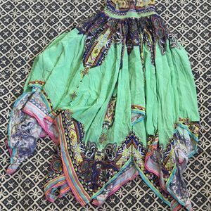 Printed High Waist Handkerchief Hem Skirt M